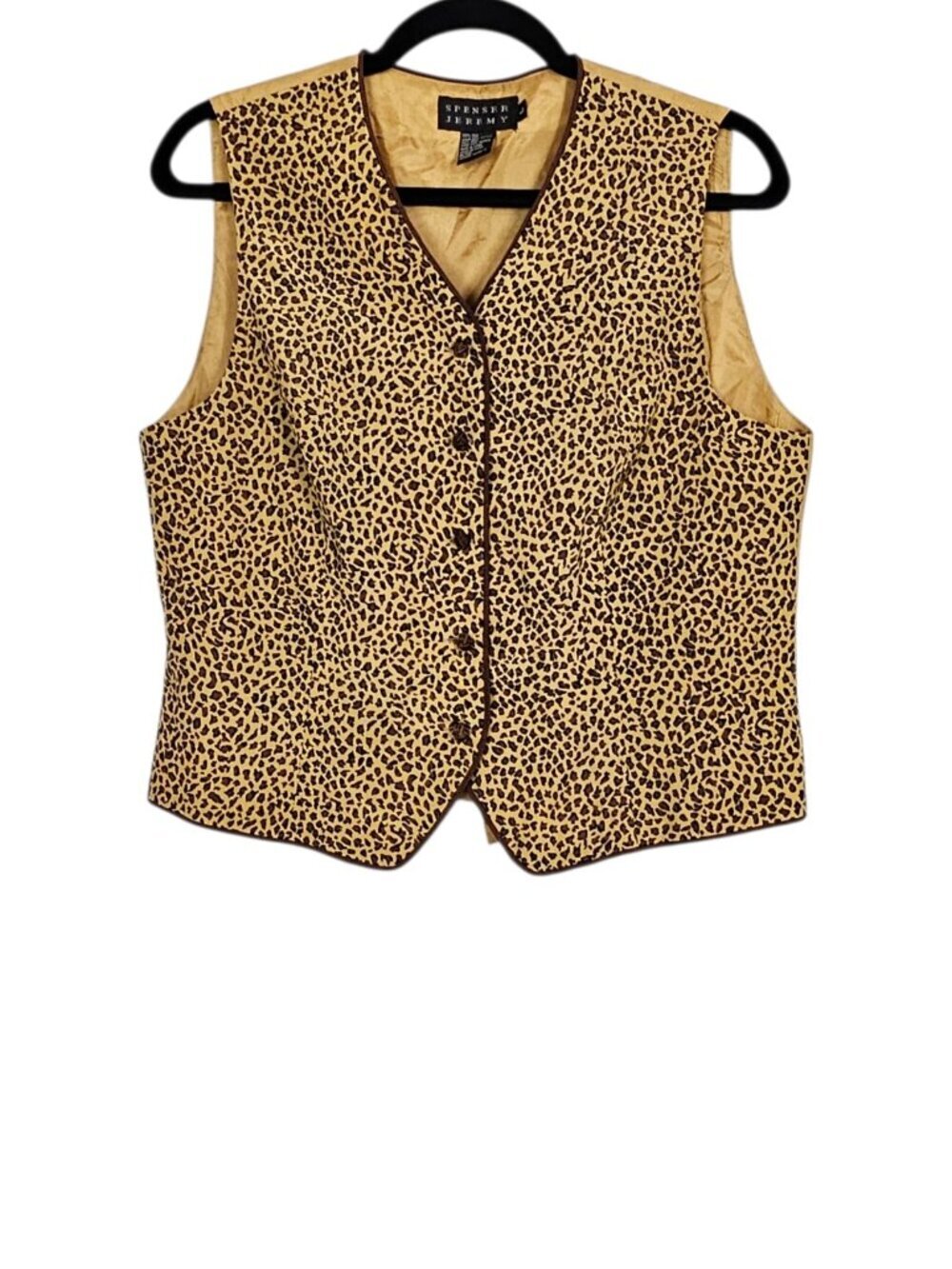 Spenser Jeremy Vintage 90s 100% Silk Animal Print Vest Waistcoat Black Brown L